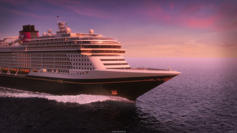 The Disney Destiny cruise ship sailing on the ocean
