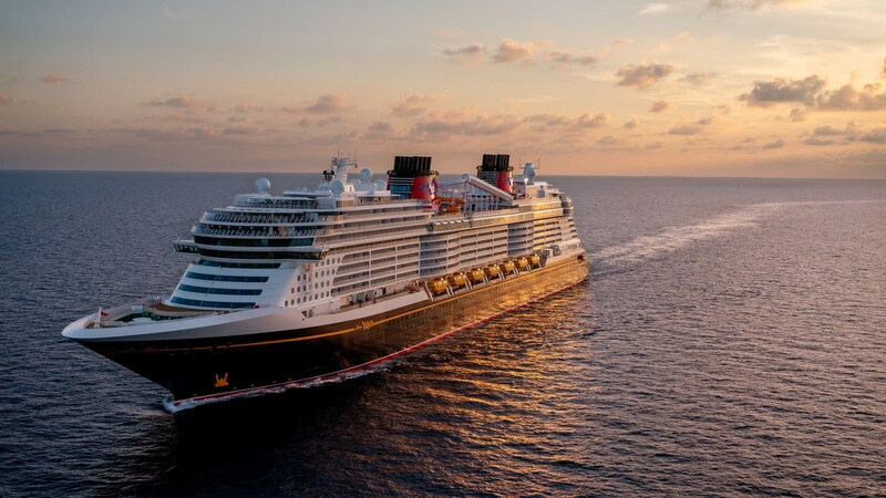 A Disney Cruise Line ship at sea