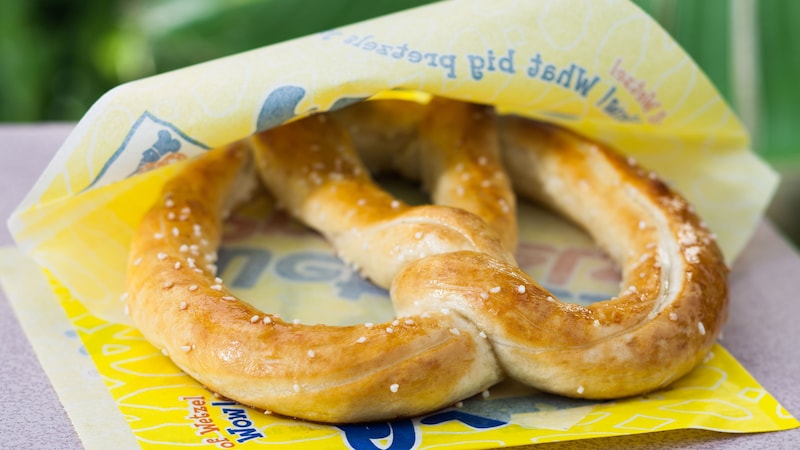 Salted original pretzel wrapped in a Wetzel's Pretzels paper liner