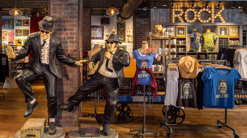 Life size sculptures of the Blues Brothers on display within the House of Blues Company Store