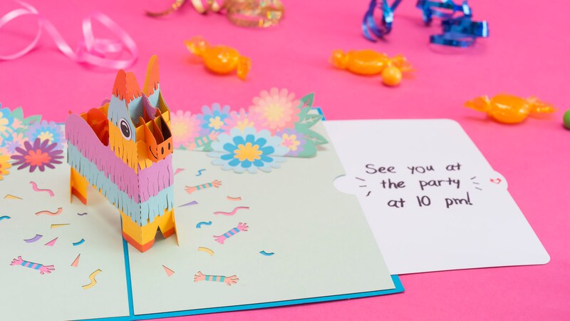 3D card featuring a donkey piñata