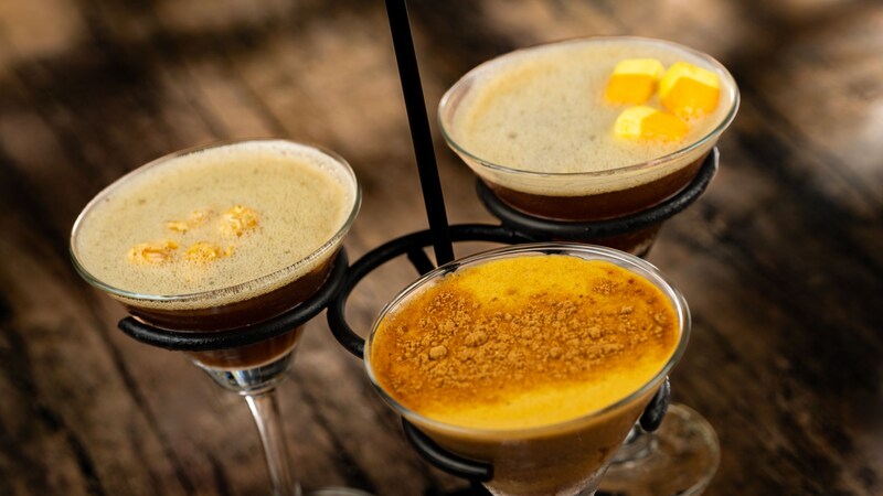 A cold brew flight including flavors of pumpkin spice, salted caramel and toasted marshmallow