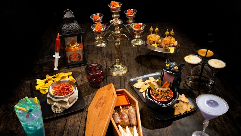 An assortment of Halloween themed food and beverages from Jock Lindsey's Hangar Bar