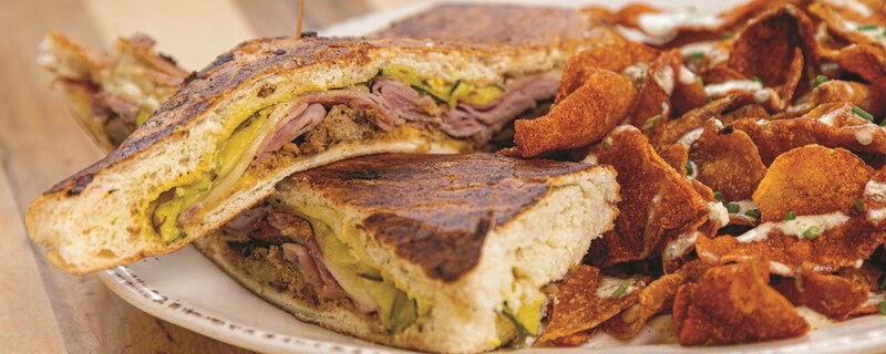 A Tampa style Cuban Sandwich with toasted chips from Chef Art Smiths Homecomin’