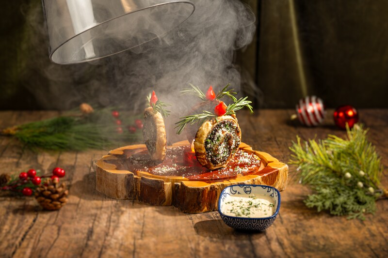 A serving of the seasonal dish ‘A Wreath of Wellington’ from Jock Lindsey’s Hangar Bar