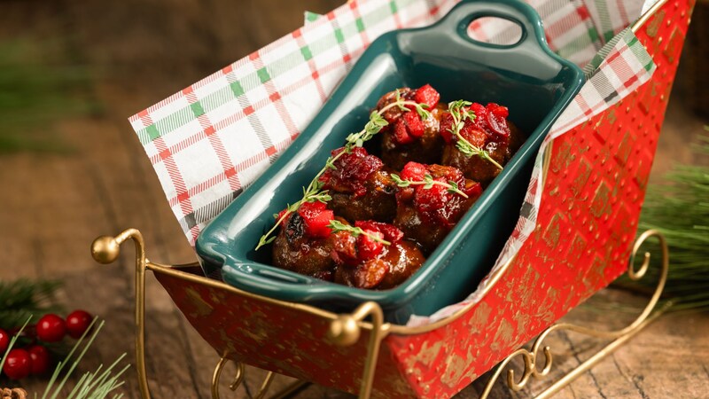 A serving of Holiday Mine Car Meatballs from Jock Lindsey’s Hangar Bar