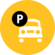 Disney Annual Passholder parking icon featuring a car with a circle containing the letter P