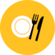 Disney year round dining benefits icon featuring a plate, fork and knife