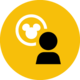 Une icône représentant un symbole de visiteur à côté d’une silhouette de tête de Mickey Mouse dans un demi-cercle représentant l’étape 2 Créer ou se connecter à votre compte My Disney