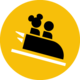 Une icône mettant en vedette un visiteur et Mickey Mouse sur une voiture de montagnes russes représentant l’étape 2 « Utilisez votre laissez-passer » de Visitez les parcs thématiques