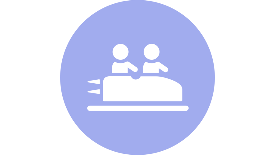 An icon depicting two people in a ride vehicle