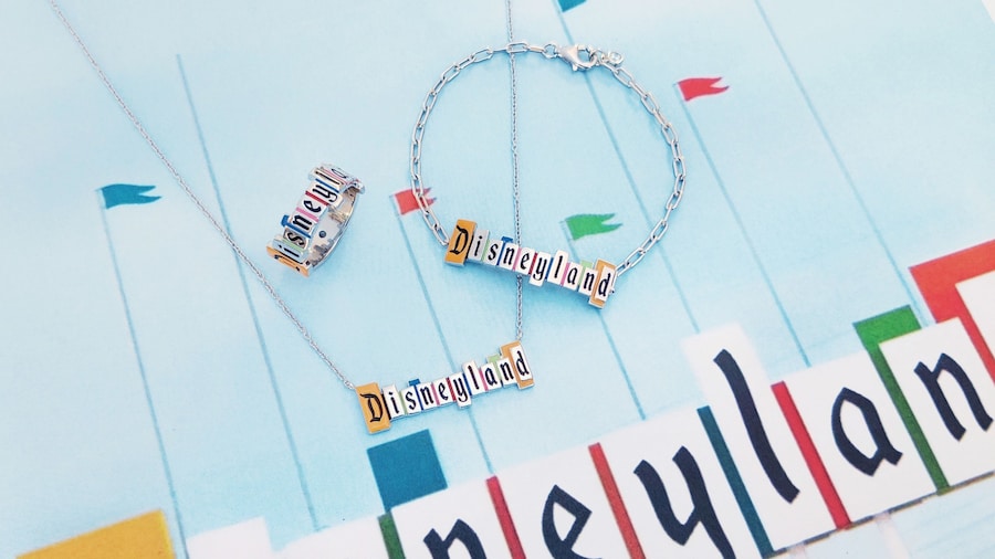 A Disneyland Park sign bracelet, ring and necklace by Crislu