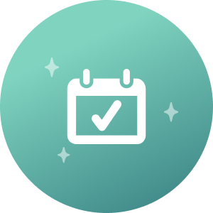 An icon featuring a calendar with a check sign representing check calendar