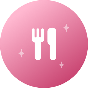 An icon featuring a fork and a knife representing dining