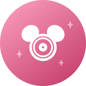 An icon featuring a Mickey Mouse head with a camera lens in it representing Disney PhotoPass