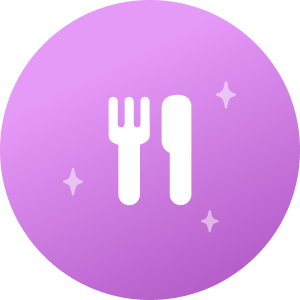 An icon featuring a fork and a knife representing dining