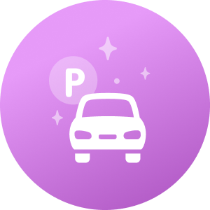 An icon featuring a car and a parking sign representing parking