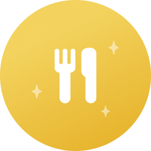 An icon featuring a fork and a knife representing dining