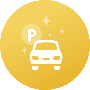 An icon featuring a car and a parking sign representing parking