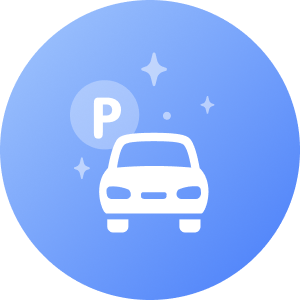 An icon featuring a car and a parking sign representing parking