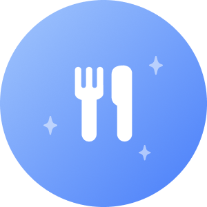 An icon featuring a fork and a knife representing dining