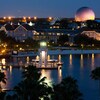 Disney's Beach Club Resort and Crescent Lake, lit up at night