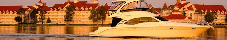 A luxury motorboat on Seven Seas Lagoon