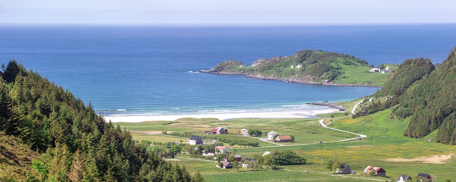 The lush land and coast line of Maloy in Norway The lush land and coast line of Maloy in Norway