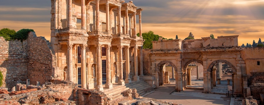 A rendering of the Library of Celsus ruins in Kuşadası, Turkey A rendering of the Library of Celsus ruins in Kuşadası, Turkey