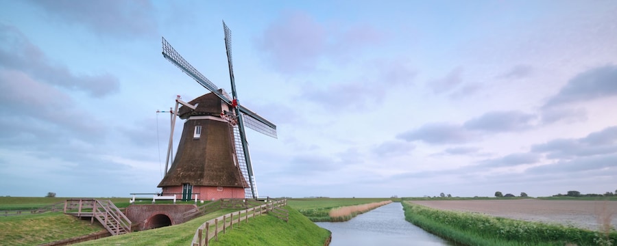 A Dutch windmill on a verdant country road A Dutch windmill on a verdant country road