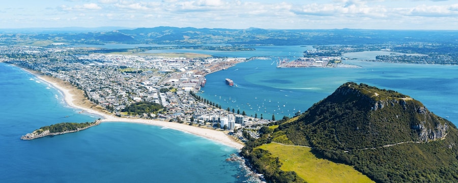 Aerial view of Mount Maunganui township in New Zealand Aerial view of Mount Maunganui township in New Zealand