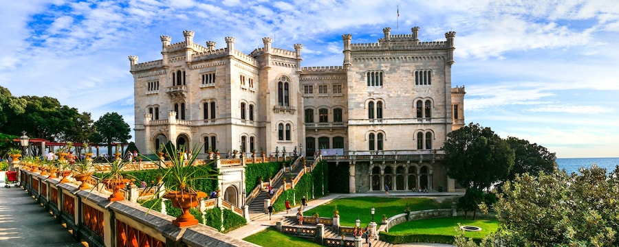 Miramare Castle and its terraces and garden grounds, close to the sea Miramare Castle and its terraces and garden grounds, close to the sea