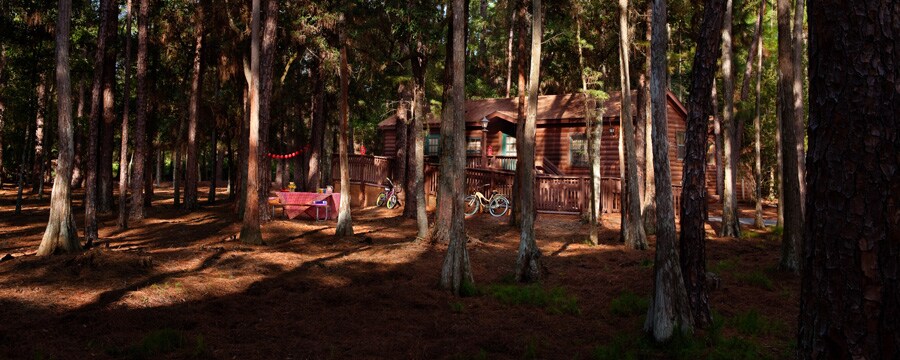 Cabin among the trees at Disney's Fort Wilderness Resort