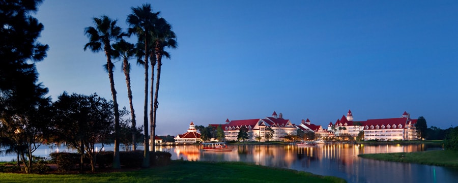 A view of Disney's Grand Floridian Resort & Spa from across Seven Seas Lagoon