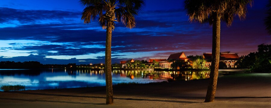A view of Disney's Polynesian Resort from Seven Seas Lagoon