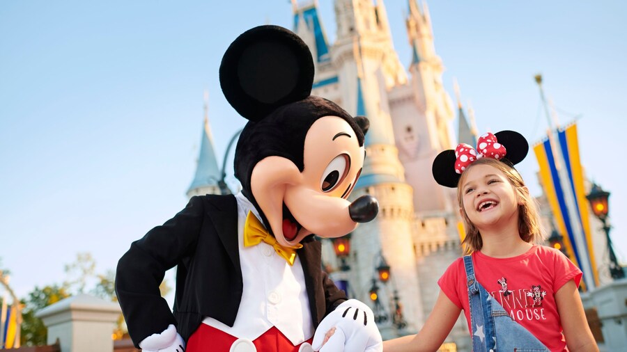 Mickey Mouse and Young Guest Cinderella Castle