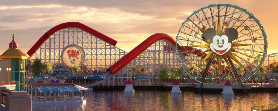 Pixar Pier and Pixar-Pal-A-Round featuring Mickey Mouse