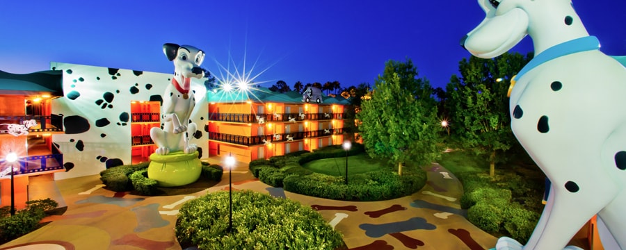 Perdita and Pongo statues overlooking Disney's All-Star Movies Resort