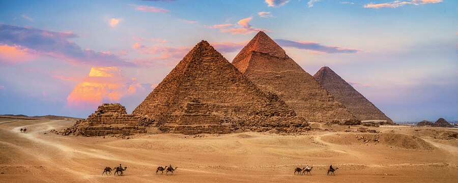 The Pyramids of Giza at sunset.   