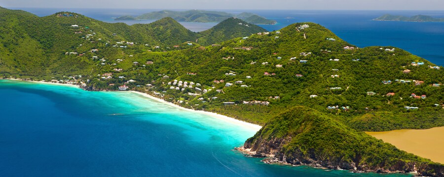 An aerial view of a Caribbean island