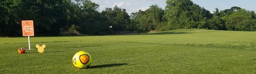 A soccer ball on the FootGolf course