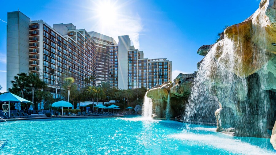The pool at the Hyatt Regency Grand Cypress Resort featuring 2 large waterfalls