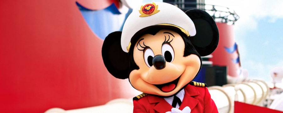 Captain Minnie posing on a Disney Cruise Line ship