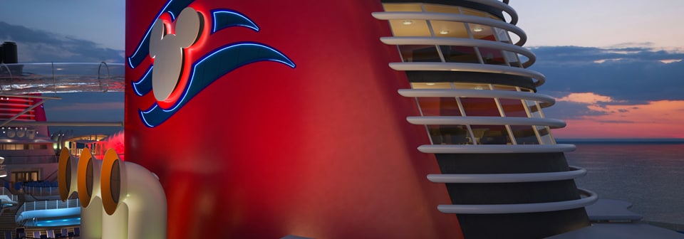 The funnel of the Disney Wish cruise ship