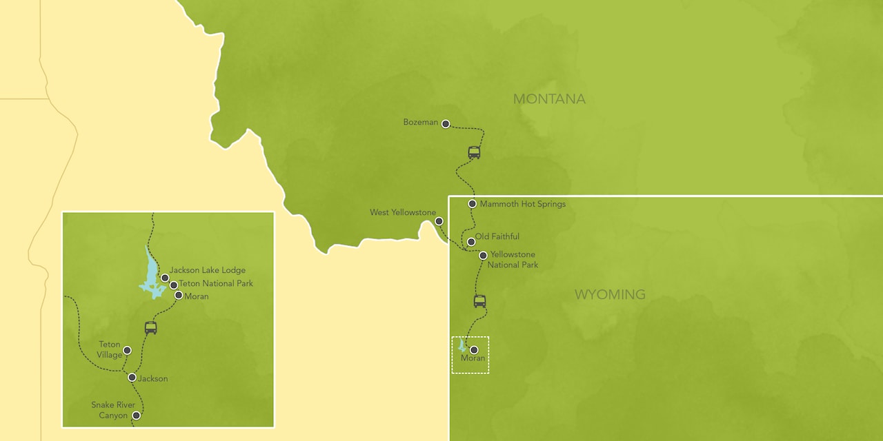 Interactive map of Montana and Wyoming, showing a summary of each day's activities.