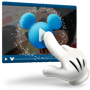 Un ícono del dedo de Mickey con un guante que toca la flecha para comenzar a reproducir un video en línea