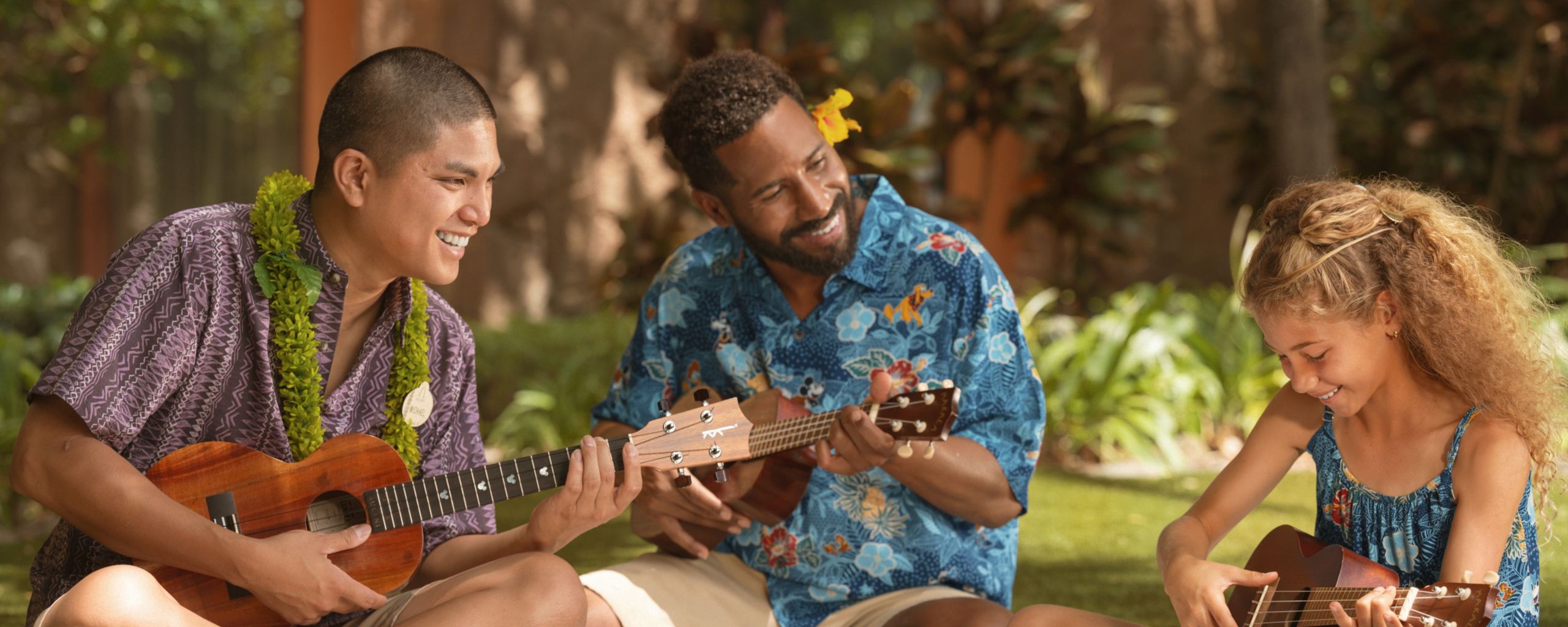 Traditional Hawaiian dancer performing hula at Aulani Resort.