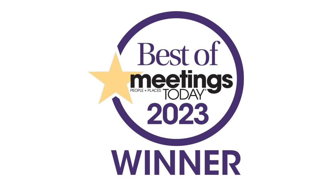 A medal with words that read ‘2023 Best of Meetings Today Awards Winners