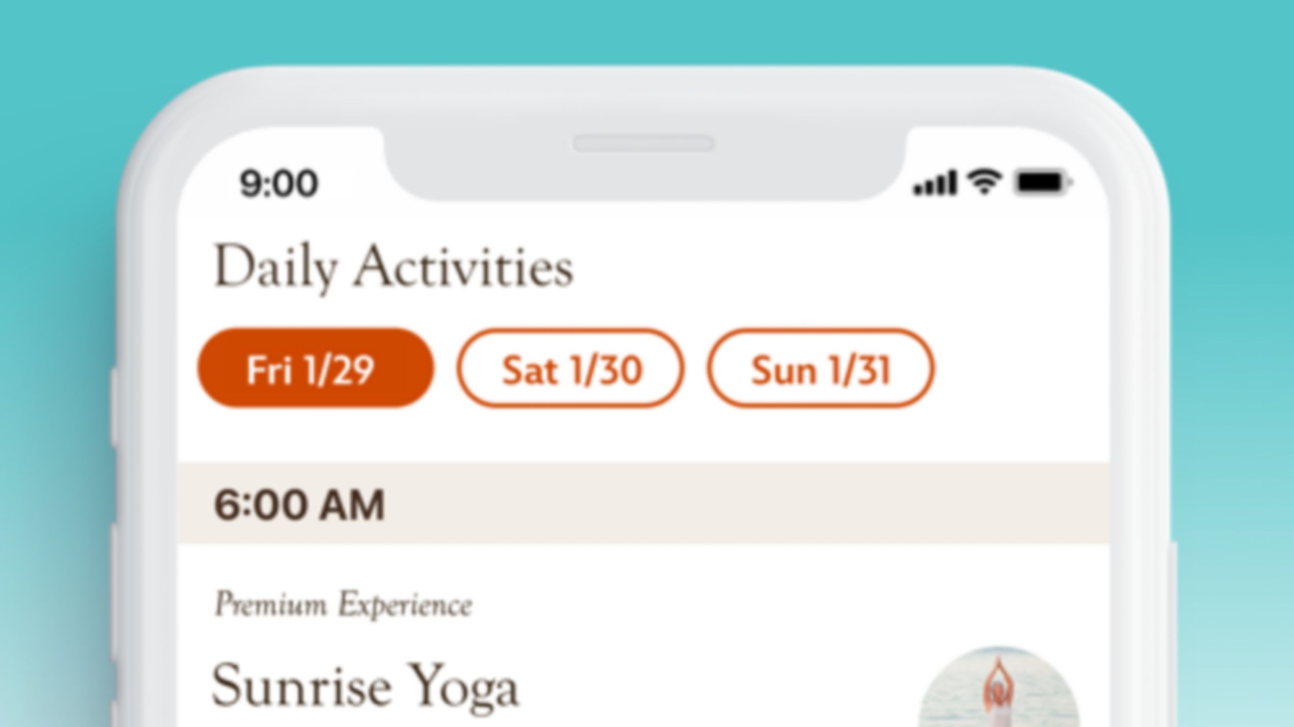 A cell phone screen showing a list of activities