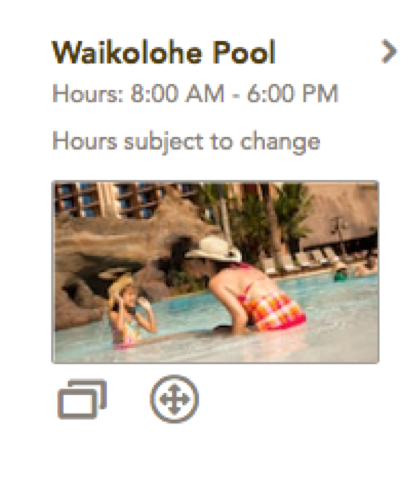 Aulani Resort in Ko Olina, Hawai‘i. Waikolohe Pool with people swimming. Hours 8 AM to 6 PM.